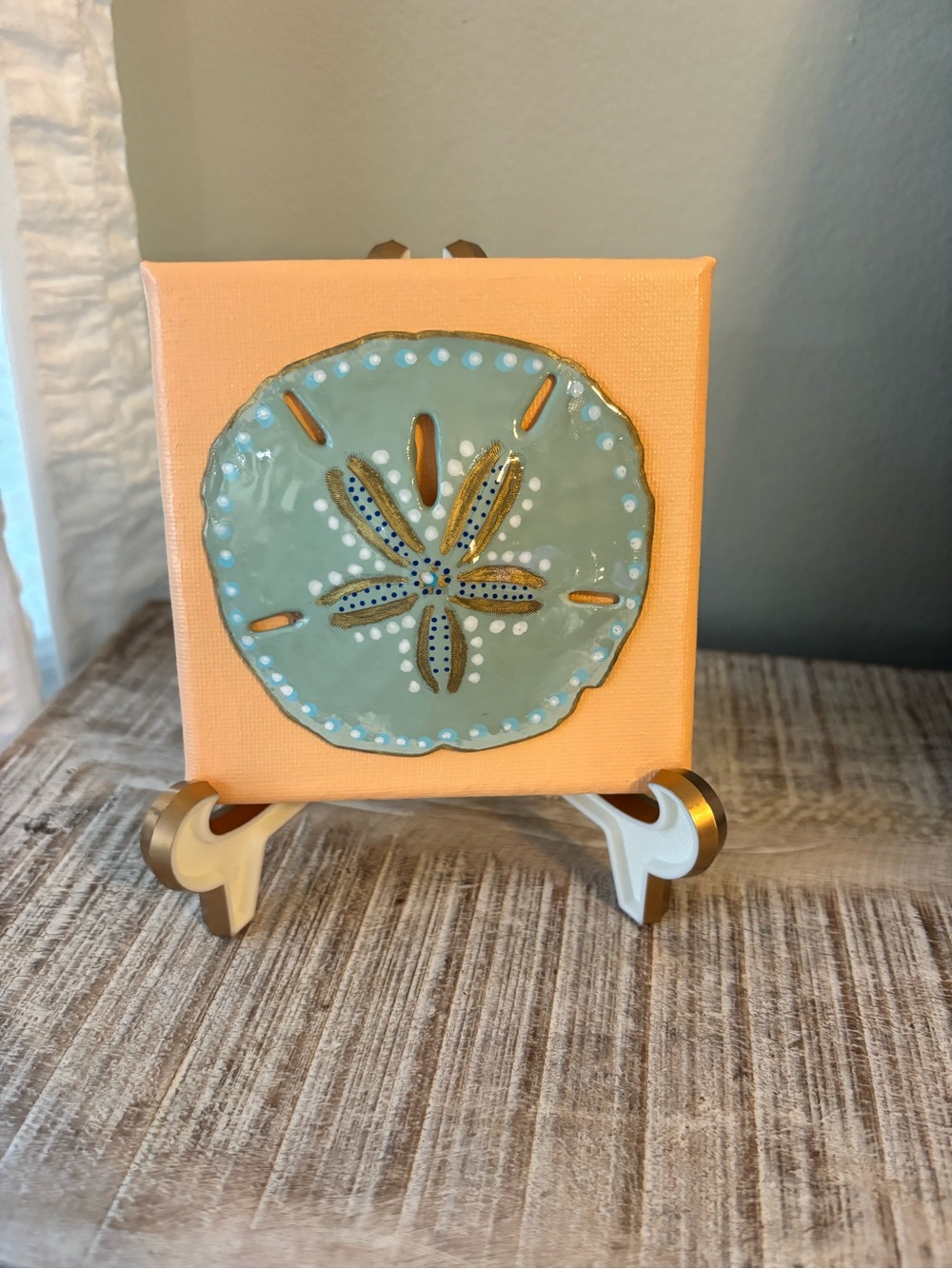 Peach Canvas Wall Art with Seafoam Sand Dollar Accent